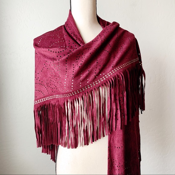 1 LEFT‼️ NWT Vegan Suede Red Boho Shawl - Picture 5 of 5